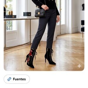 Cape Robbin Black Velvet Lace-Up Ankle Boots with Red Rose Embroidery size 6.5